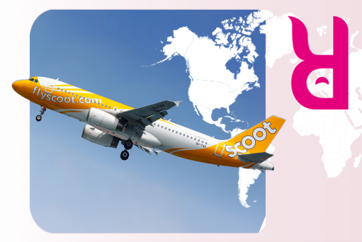 scoot airlines plane in the sky with skyrefund frame