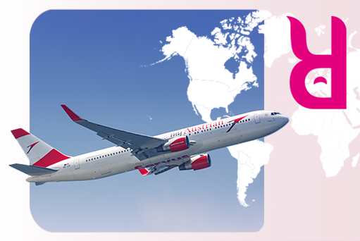 austrian airlines plane in the sky with skyrefund frame