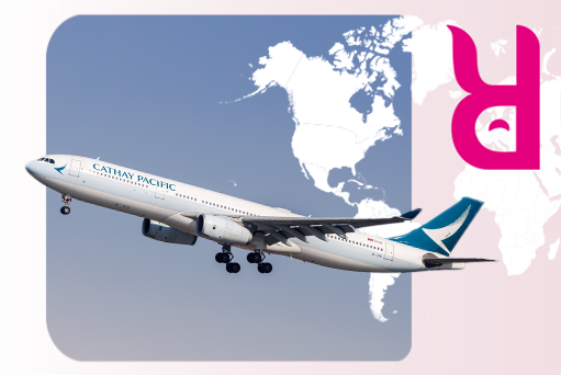 cathay pacific plane in the sky with skyrefund frame