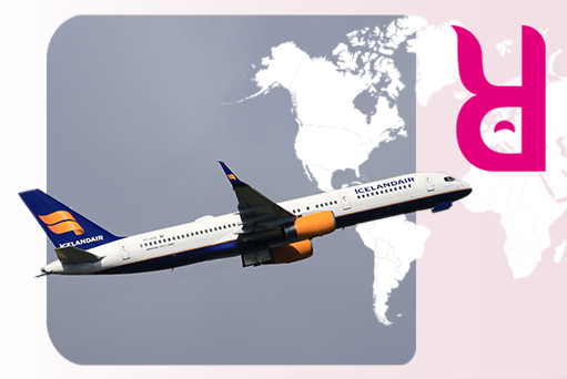 icelandair plane in the sky with a SkyRefund frame