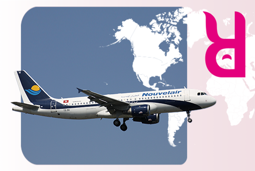 Nouvelair plane in the sky with skyrefund frame
