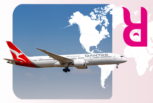 qantas plane in the sky with skyrefund frame
