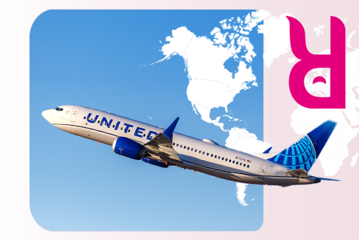 United Airlines plane in the sky with SkyRefund frame